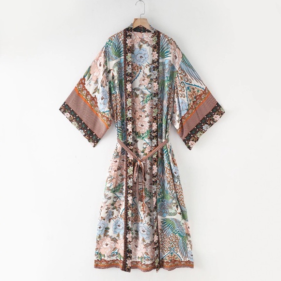 Bea Cali Other - (Last 1) 📍Khaki Boho Kimono Robe, Peacock beachwear in color KHAKI brown design